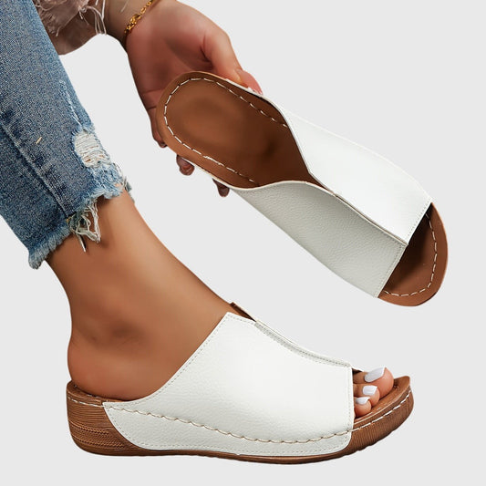 Comfortable White Leather Mules for Women with Platform Open Toe Casual Style
