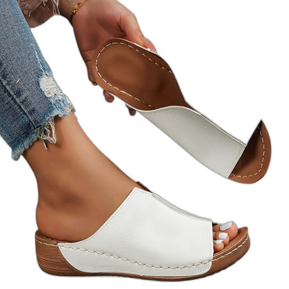 Comfortable White Leather Mules for Women with Platform Open Toe Casual Style