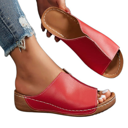 Comfortable White Leather Mules for Women with Platform Open Toe Casual Style