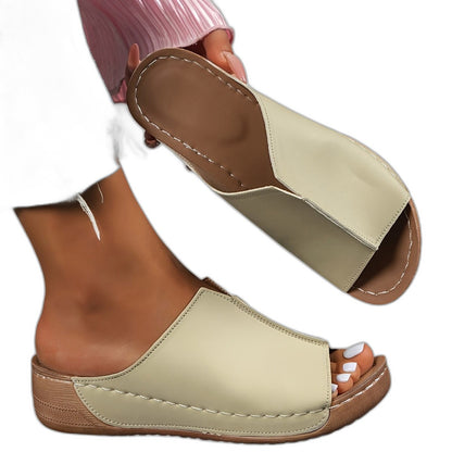 Comfortable White Leather Mules for Women with Platform Open Toe Casual Style