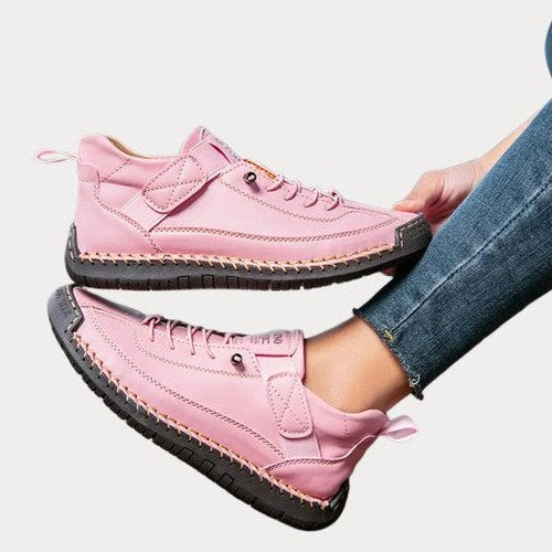 Comfortable White Leather Sneakers for Women with Closed Toe Lace Up Slip On Casual Style