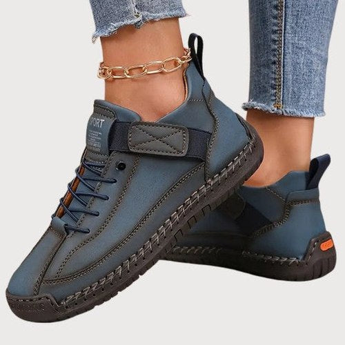 Comfortable White Leather Sneakers for Women with Closed Toe Lace Up Slip On Casual Style
