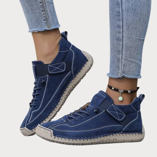 Comfortable White Leather Sneakers for Women with Closed Toe Lace Up Slip On Casual Style