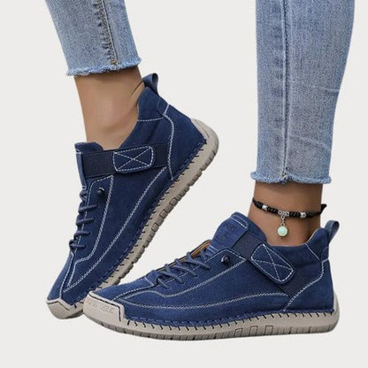 Comfortable White Leather Sneakers for Women with Closed Toe Lace Up Slip On Casual Style