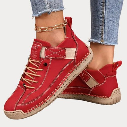 Comfortable White Leather Sneakers for Women with Closed Toe Lace Up Slip On Casual Style