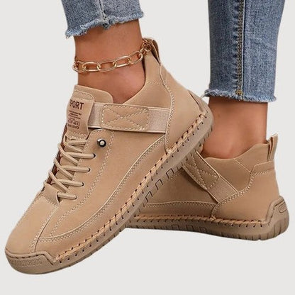 Comfortable White Leather Sneakers for Women with Closed Toe Lace Up Slip On Casual Style