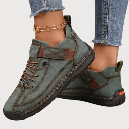 Comfortable White Leather Sneakers for Women with Closed Toe Lace Up Slip On Casual Style