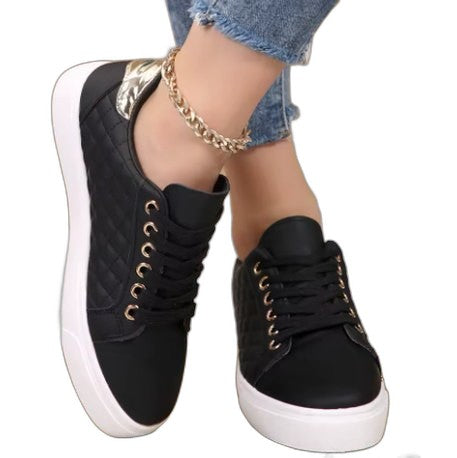 Comfortable White Leather Sneakers for Women with Platform Closed Toe Lace Up Casual Style