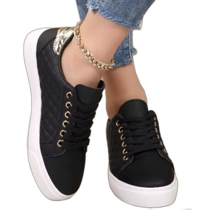 Comfortable White Leather Sneakers for Women with Platform Closed Toe Lace Up Casual Style