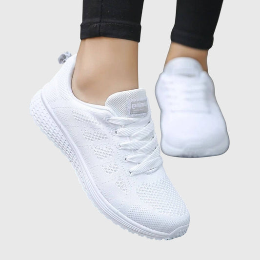 Comfortable White Mesh Sneakers for Women with Closed Toe Lace Up Casual Style
