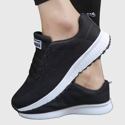 Comfortable White Mesh Sneakers for Women with Closed Toe Lace Up Casual Style