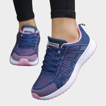 Comfortable White Mesh Sneakers for Women with Closed Toe Lace Up Casual Style