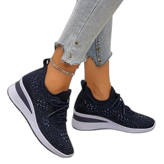 Comfortable White Mesh Sneakers for Women with Platform Lace Up Studded Casual Style