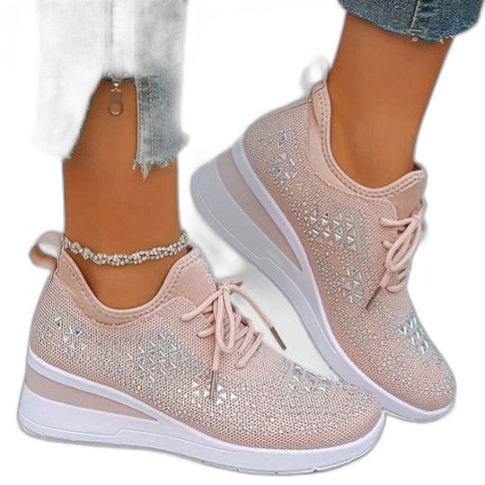 Comfortable White Mesh Sneakers for Women with Platform Lace Up Studded Casual Style