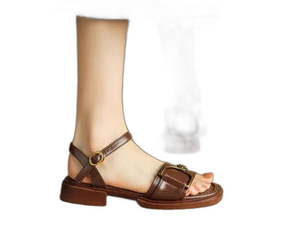 Comfortable White Sandals for Women with Block Heel Open Toe Buckle Casual Style