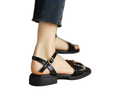 Comfortable White Sandals for Women with Block Heel Open Toe Buckle Casual Style