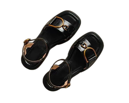 Comfortable White Sandals for Women with Block Heel Open Toe Buckle Casual Style