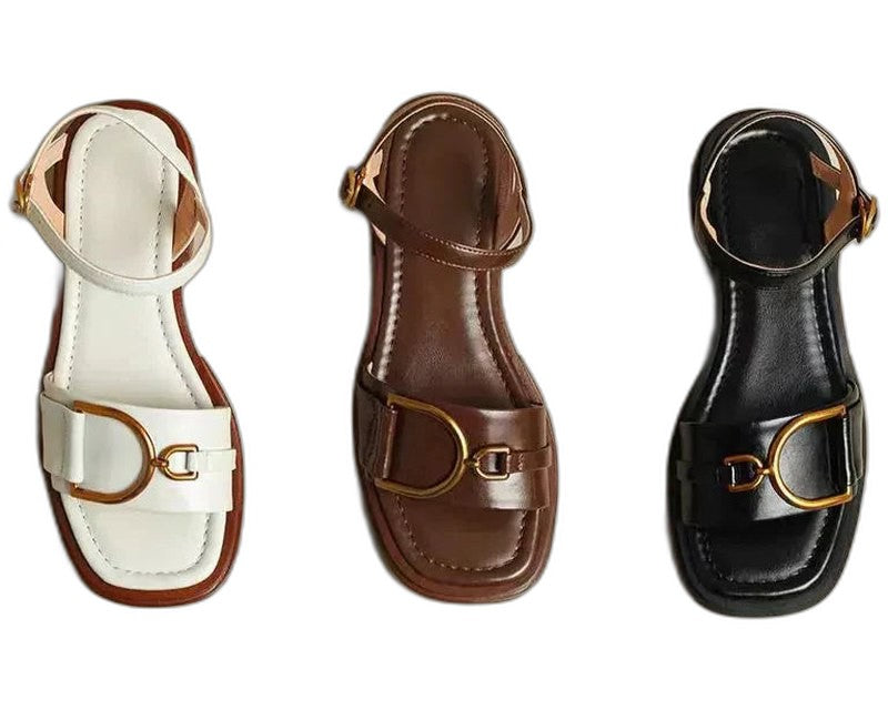 Comfortable White Sandals for Women with Block Heel Open Toe Buckle Casual Style