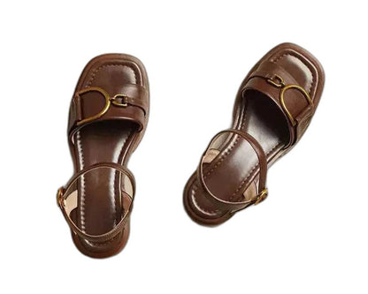 Comfortable White Sandals for Women with Block Heel Open Toe Buckle Casual Style