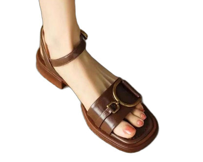 Comfortable White Sandals for Women with Block Heel Open Toe Buckle Casual Style
