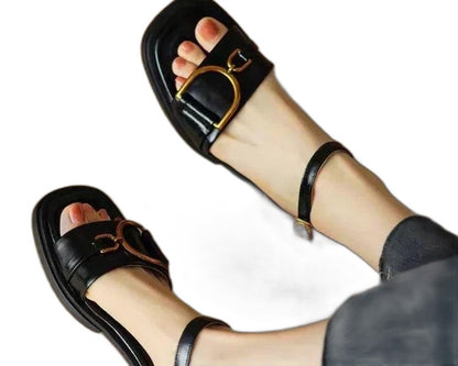 Comfortable White Sandals for Women with Block Heel Open Toe Buckle Casual Style