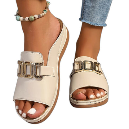 Comfortable White Sandals for Women with Open Toe Buckle Casual Style