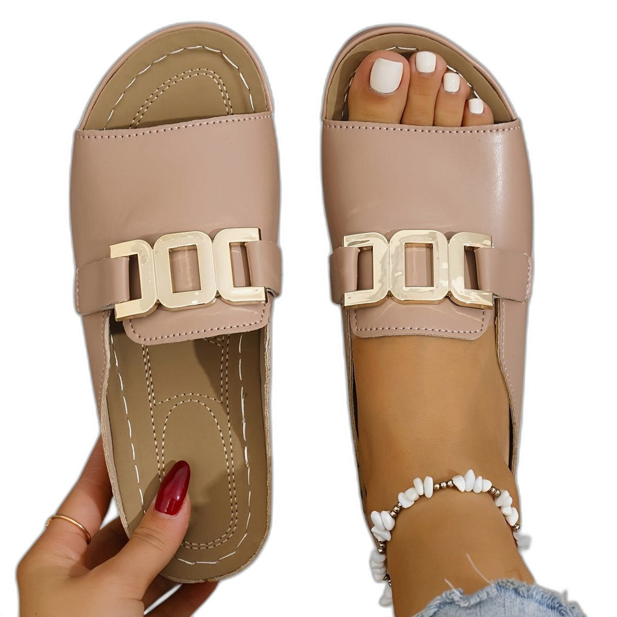 Comfortable White Sandals for Women with Open Toe Buckle Casual Style