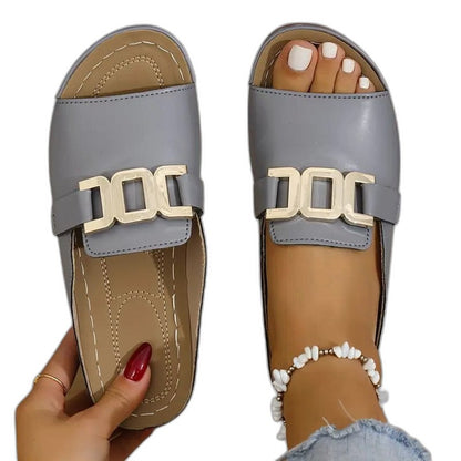 Comfortable White Sandals for Women with Open Toe Buckle Casual Style