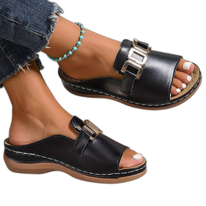 Comfortable White Sandals for Women with Open Toe Buckle Casual Style