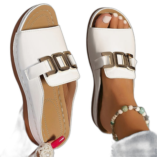 Comfortable White Sandals for Women with Wedge Open Toe Casual Style