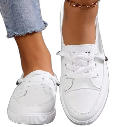 Comfortable White Sneakers for Women with Closed Toe Lace Up Casual Style