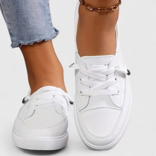 Comfortable White Sneakers for Women with Closed Toe Lace Up Casual Style