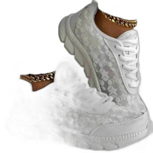 Comfortable White Sneakers for Women with Platform Closed Toe Lace Up Casual Style