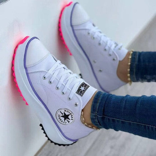 Comfortable White Sneakers for Women with Platform Closed Toe Lace Up Casual Style