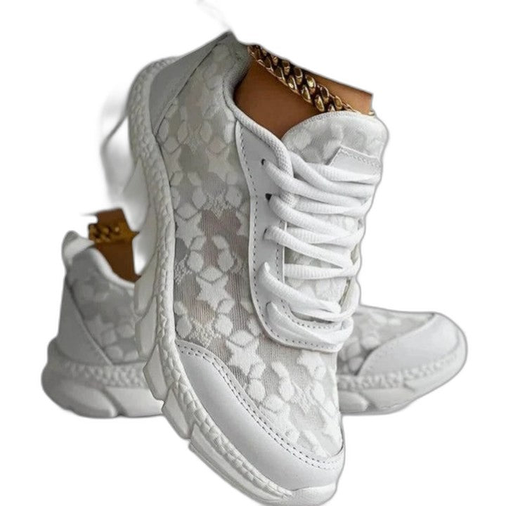 Comfortable White Sneakers for Women with Platform Closed Toe Lace Up Casual Style
