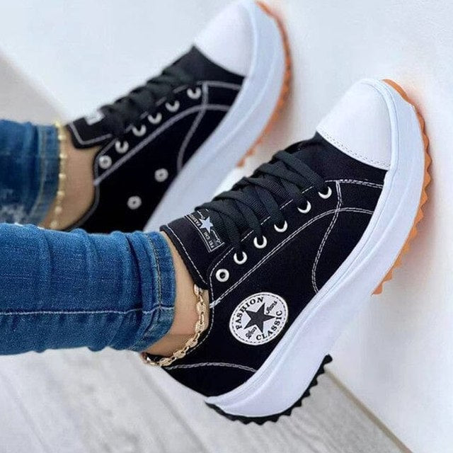 Comfortable White Sneakers for Women with Platform Closed Toe Lace Up Casual Style