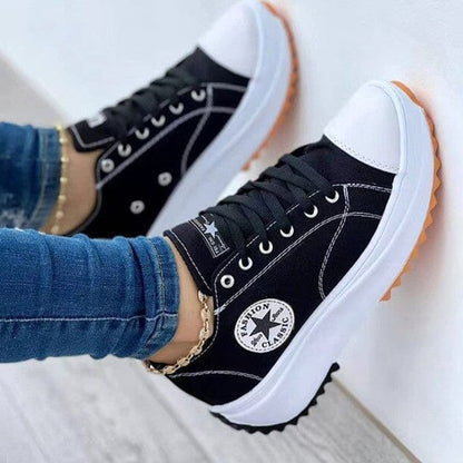 Comfortable White Sneakers for Women with Platform Closed Toe Lace Up Casual Style