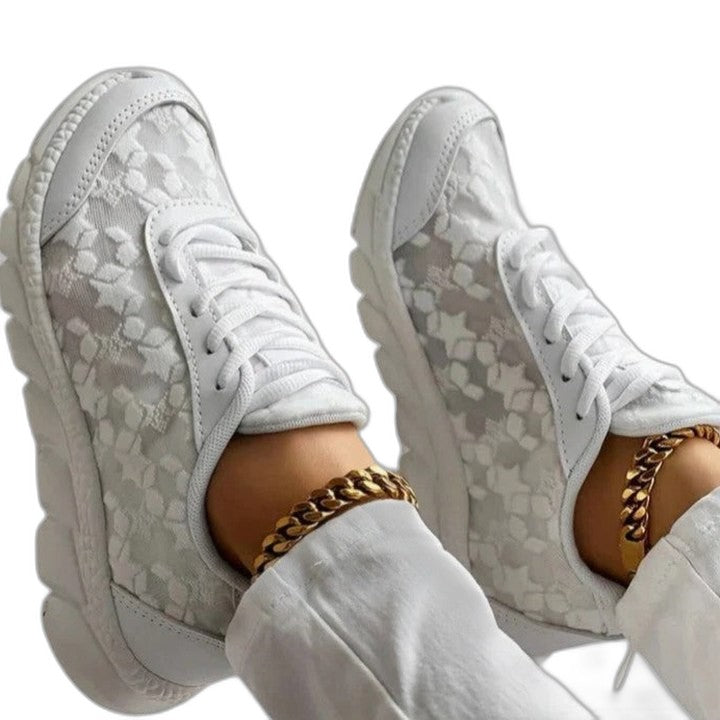 Comfortable White Sneakers for Women with Platform Closed Toe Lace Up Casual Style