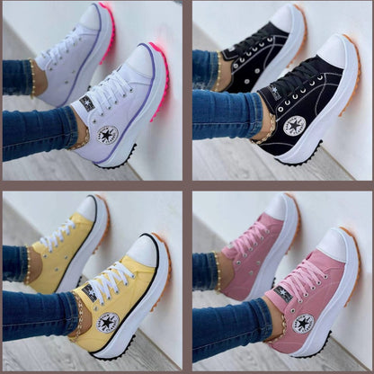 Comfortable White Sneakers for Women with Platform Closed Toe Lace Up Casual Style