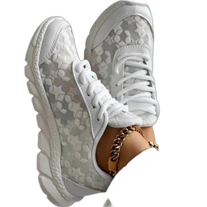 Comfortable White Sneakers for Women with Platform Closed Toe Lace Up Casual Style