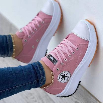Comfortable White Sneakers for Women with Platform Closed Toe Lace Up Casual Style