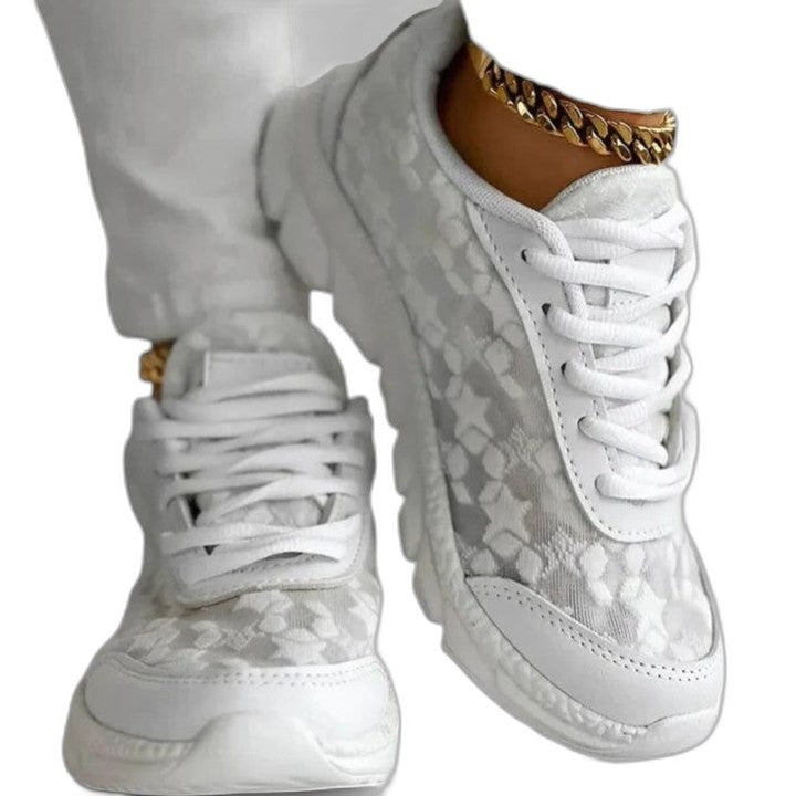 Comfortable White Sneakers for Women with Platform Closed Toe Lace Up Casual Style