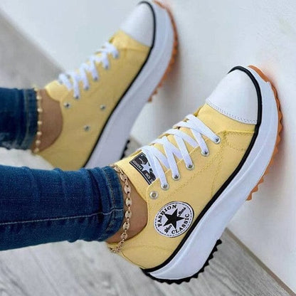 Comfortable White Sneakers for Women with Platform Closed Toe Lace Up Casual Style