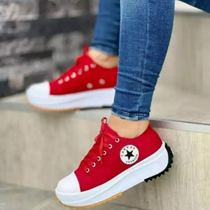 Comfortable White Sneakers for Women with Platform Closed Toe Lace Up Casual Style