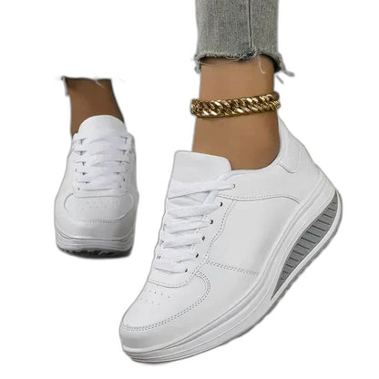 Comfortable White Sneakers for Women with Platform Lace Up Casual Style