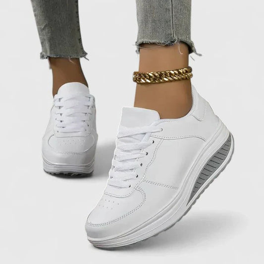 Comfortable White Sneakers for Women with Platform Lace Up Casual Style