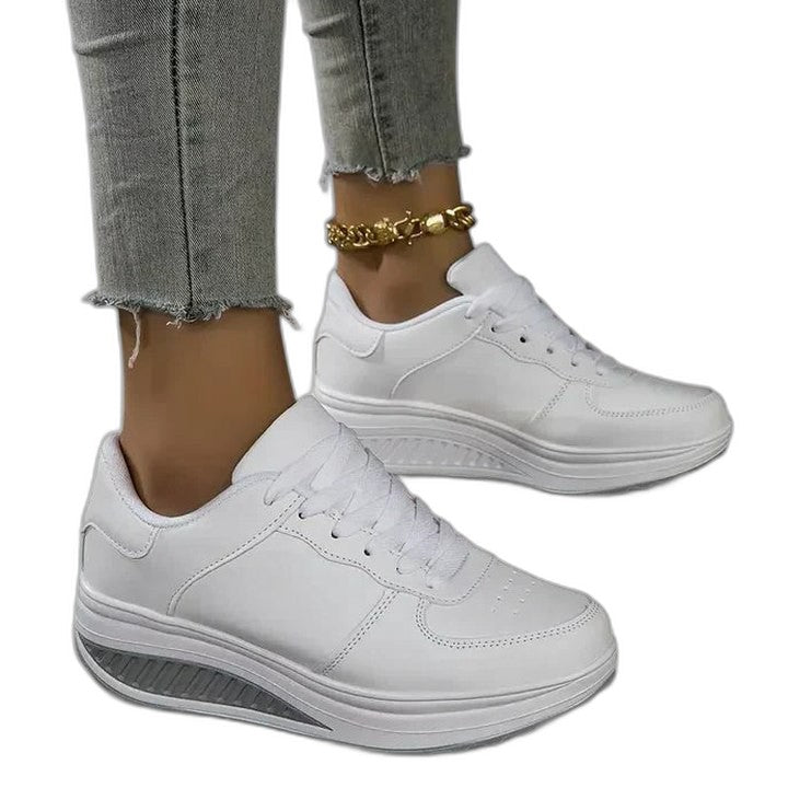 Comfortable White Sneakers for Women with Platform Lace Up Casual Style