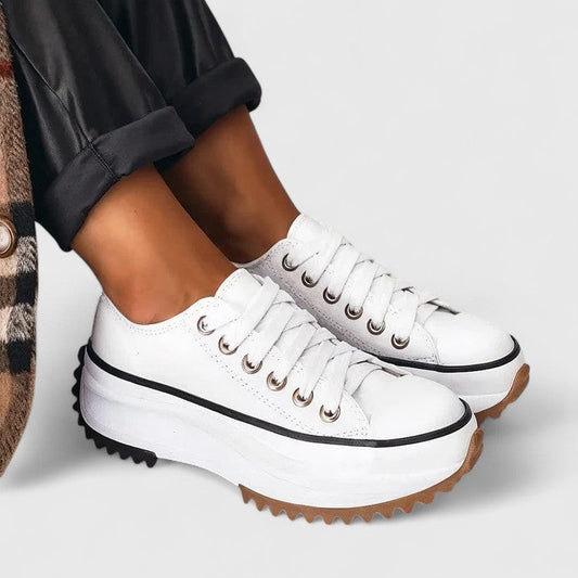 Comfortable White Sneakers for Women with Platform Lace Up Casual Style