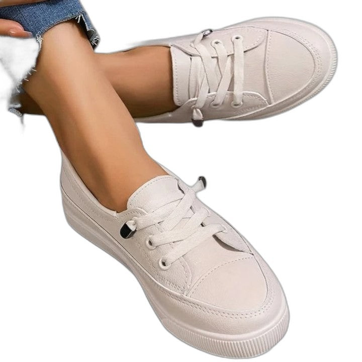 Comfortable White Sneakers for Women with Platform Lace Up Casual Style