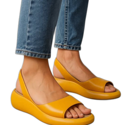 Comfortable Yellow Sandals for Women with Platform Slingback Open Toe Casual Style
